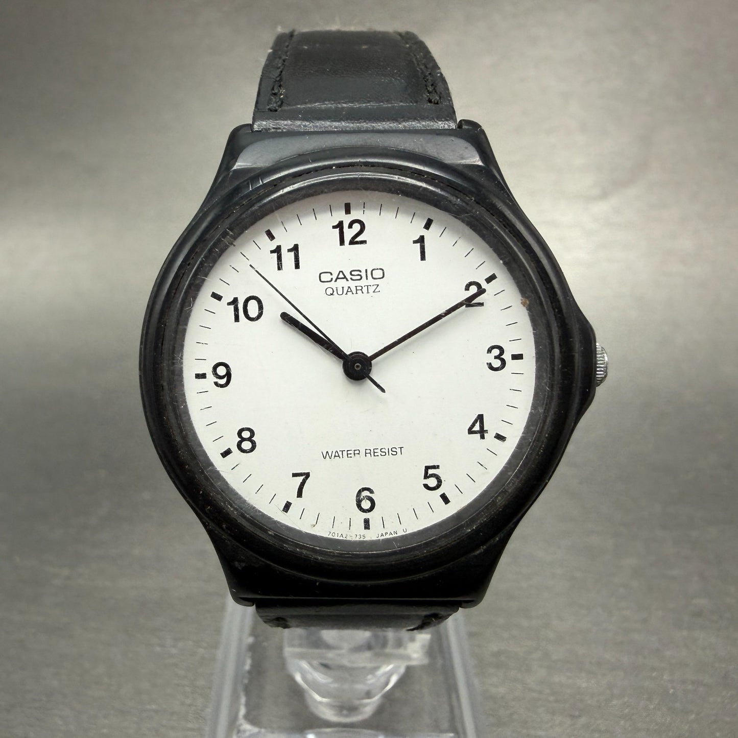 Casio MQ-24 Watch Unsiex 34mm White Dial Black Tone Round Leather New Battery0