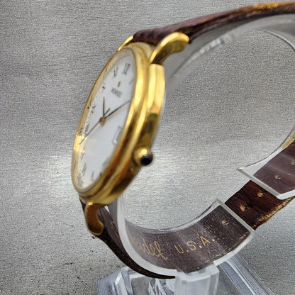 Movado Watch Men 34mm White Dial Gold Tone Date Round 87A40887 New Battery3