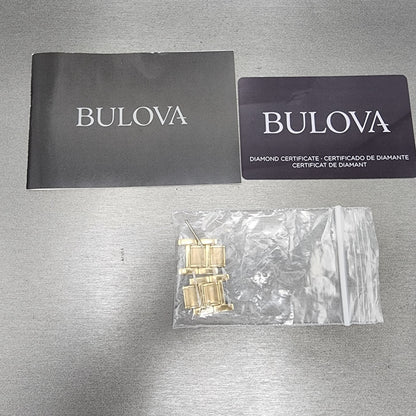 Bulova Sutton Tank Watch Women Black Dial Gold Tone Diamond Bezel New Battery
