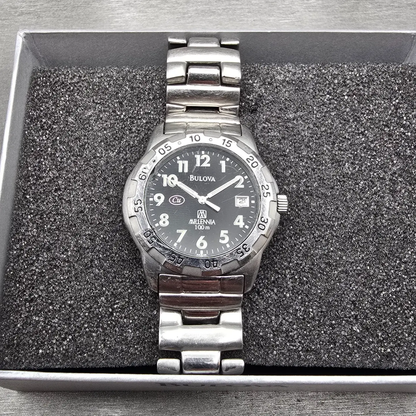 Bulova Millennia Watch Men 36mm Black Dial Silver Tone Date Round 96B46 New Batt1