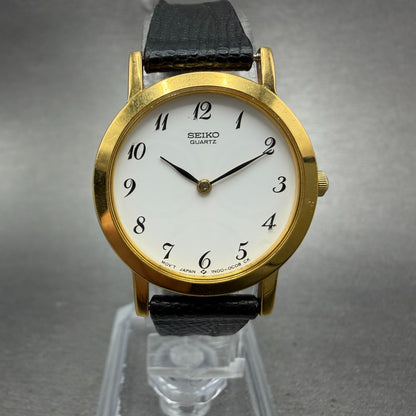 Seiko Watch Women 26mm White Dial Gold Tone Round 1N00-0A29 New Battery Leather0
