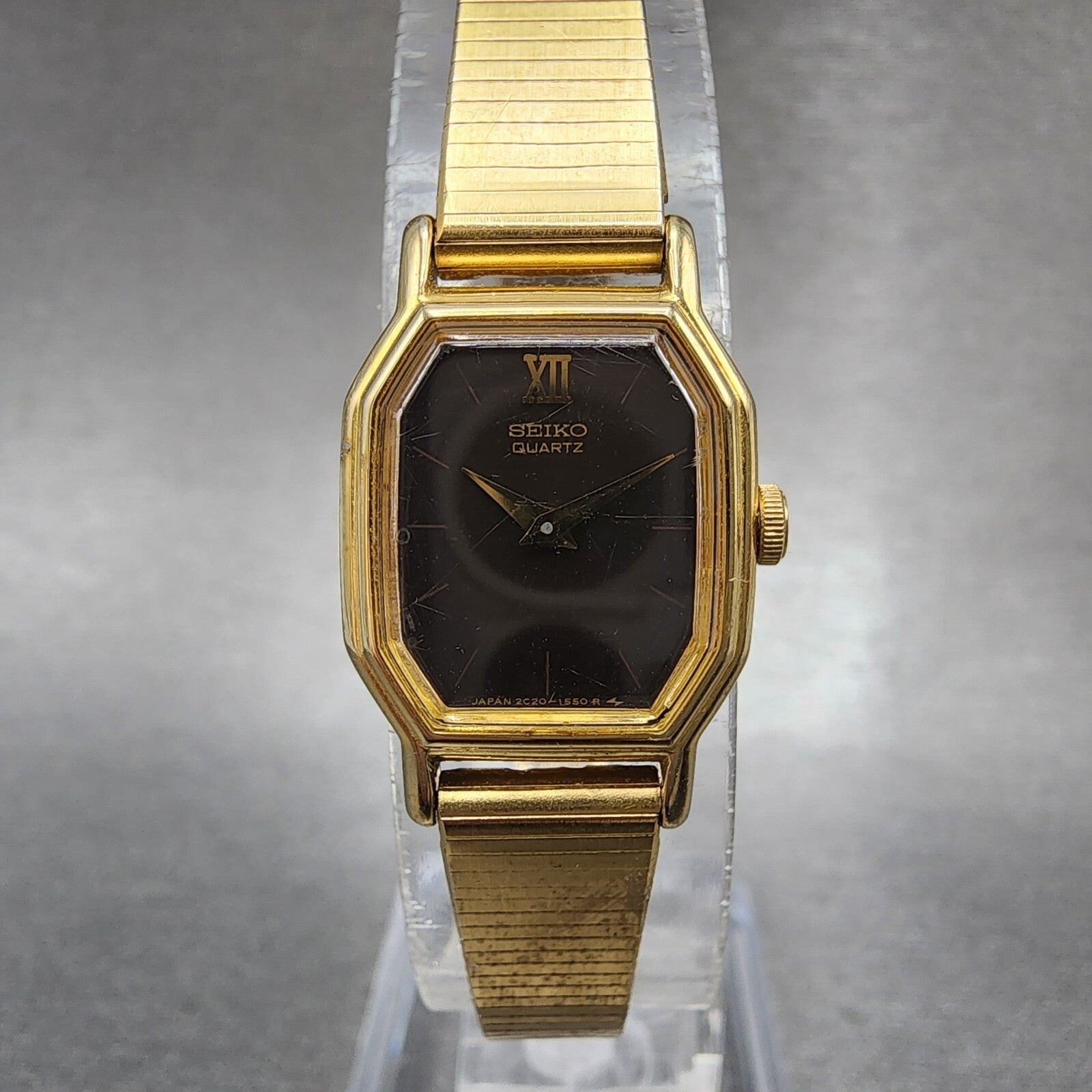 Seiko Watch Women 16mm Brown Dial Gold Tone Octagon 2C205769 New Battery VTG0