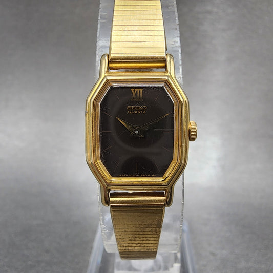 Seiko Watch Women 16mm Brown Dial Gold Tone Octagon 2C205769 New Battery VTG0