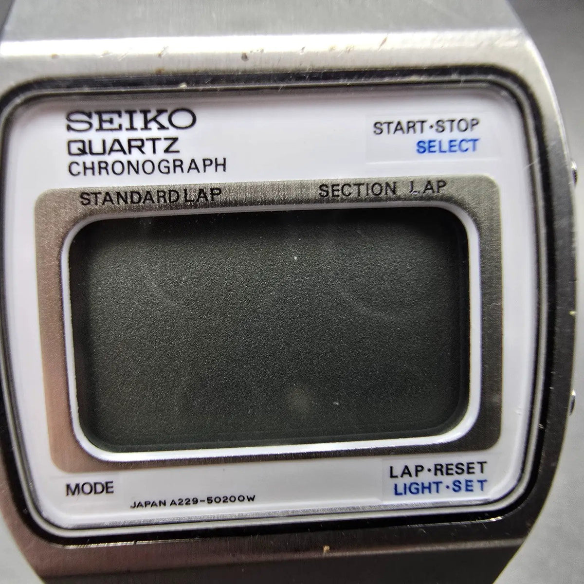 Seiko Watch Men 34mm Digital Silver Chronograph Rectangle A229-5010 PARTS VTG2