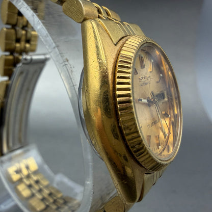 Seiko Autoamtic Watch Women 25mm Gold Dial Gold Tone Daydate 4206-0519 PARTS4