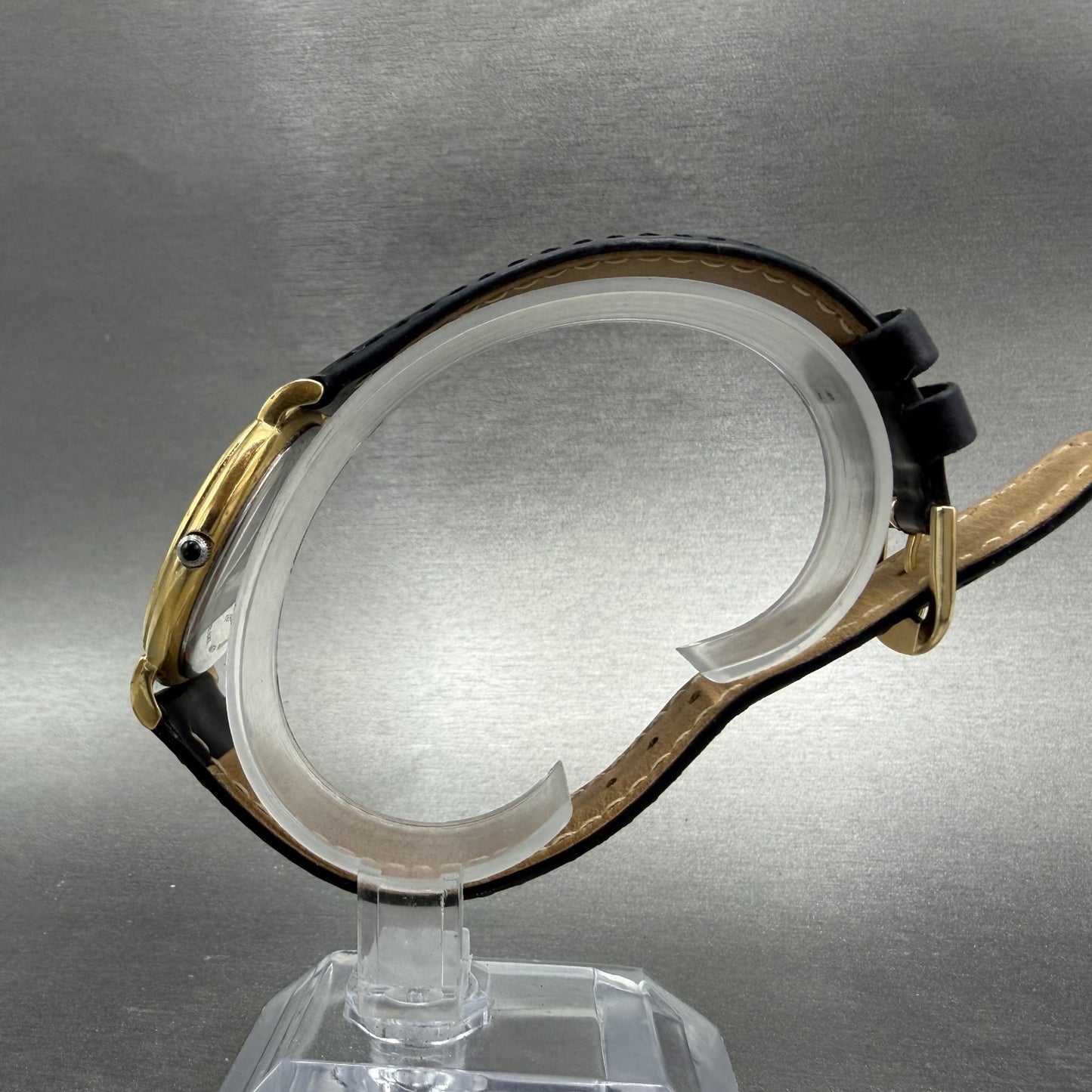 Movado Watch Men 34mm Gold Dial Gold Tone Round 87-E4-0885 Leather New BatteryAB6