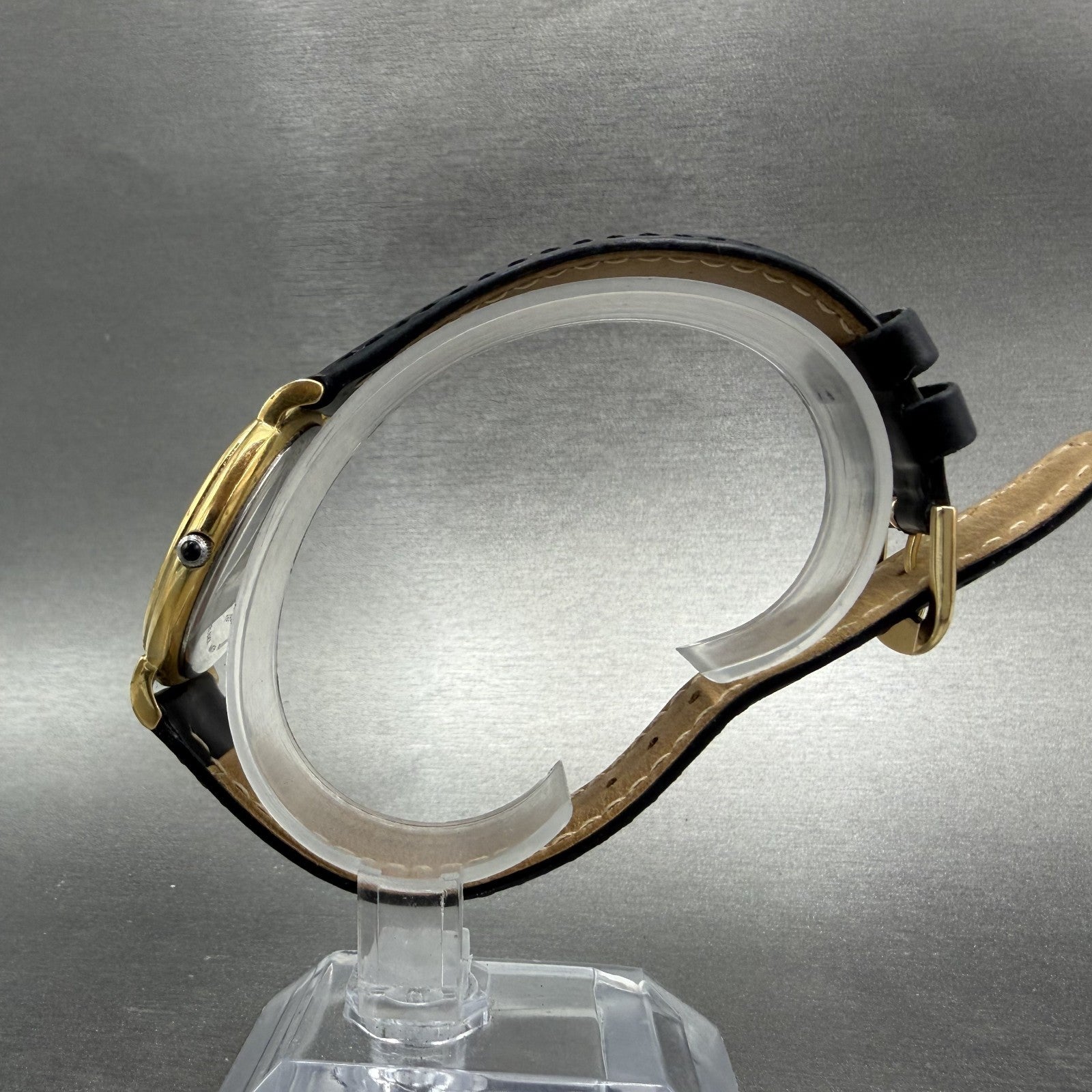 Movado Watch Men 34mm Gold Dial Gold Tone Round 87-E4-0885 Leather New BatteryAB6