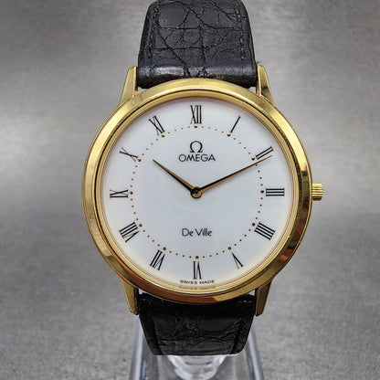 Omega De Ville Watch Men 32mm White Dial Two Tone Round 195.0048 New Battery