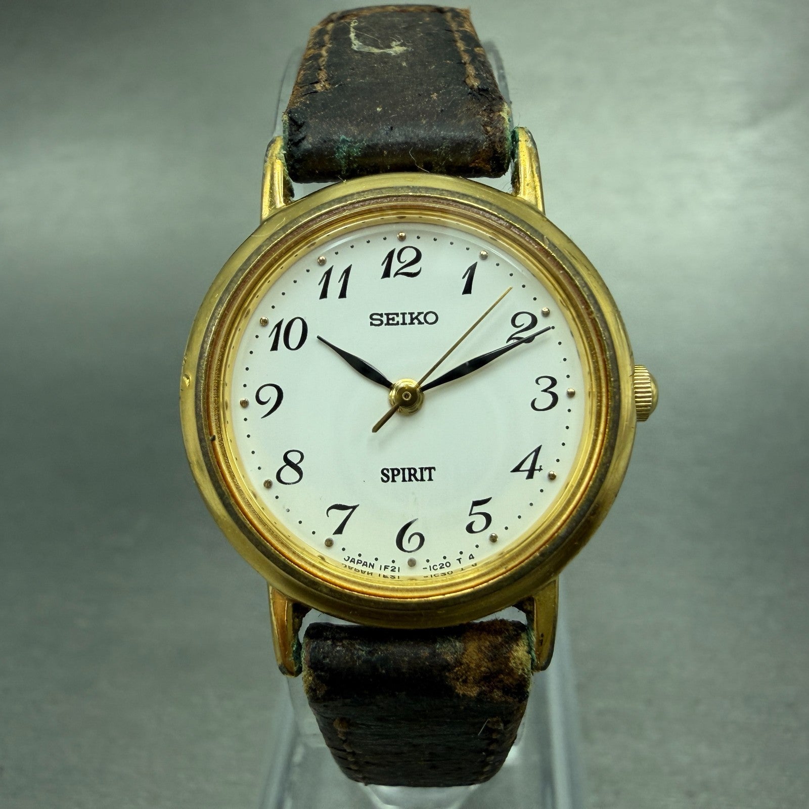 Seiko Spirit Watch Women 24mm White Dial Gold Tone Round 1F21-0H70 New Battery 40