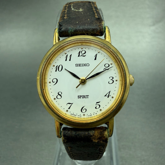 Seiko Spirit Watch Women 24mm White Dial Gold Tone Round 1F21-0H70 New Battery 40