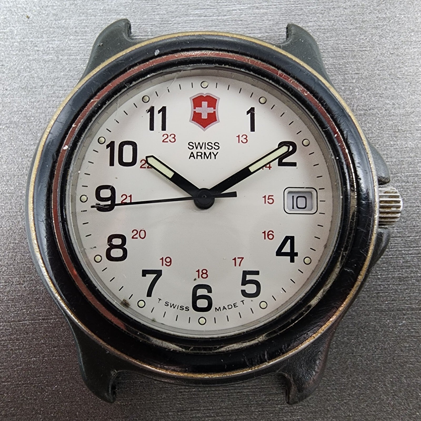 Victorinox Swiss Army Watch Men 39mm White Dial Black Tone Date Round PARTS2