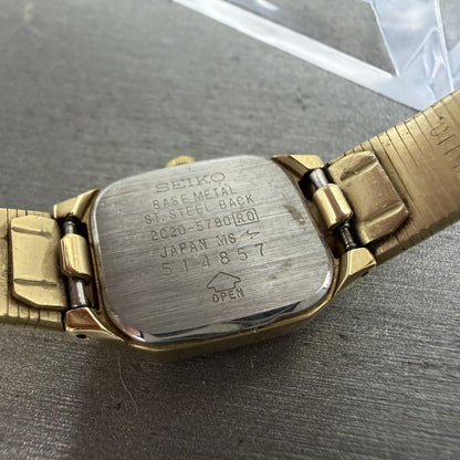 Seiko Watch Women 17mm Champagne Dial Gold Tone Rectangle 2C205780 New Battery10