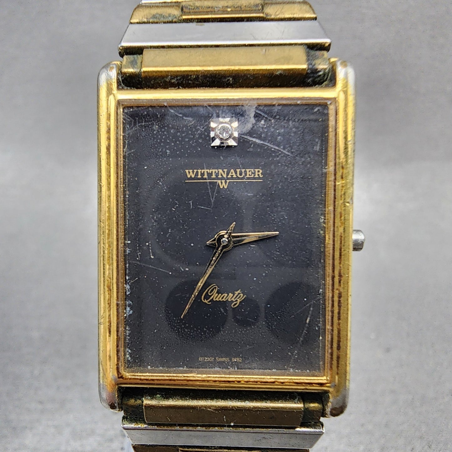 Wittnauer Tank Watch Men 24mm Black Dial Gold Tone Rectangle 8T2307 9782 PARTS2