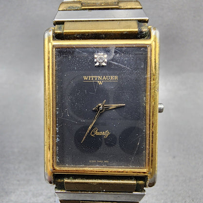 Wittnauer Tank Watch Men 24mm Black Dial Gold Tone Rectangle 8T2307 9782 PARTS2