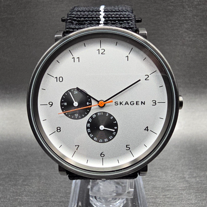 Skagen Hald Watch Men 40mm Silver Dial Black Tone Date Round SKW6188 New Battery0