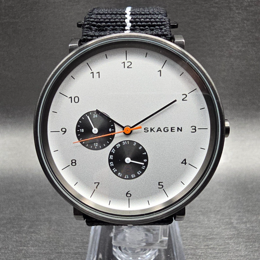 Skagen Hald Watch Men 40mm Silver Dial Black Tone Date Round SKW6188 New Battery0