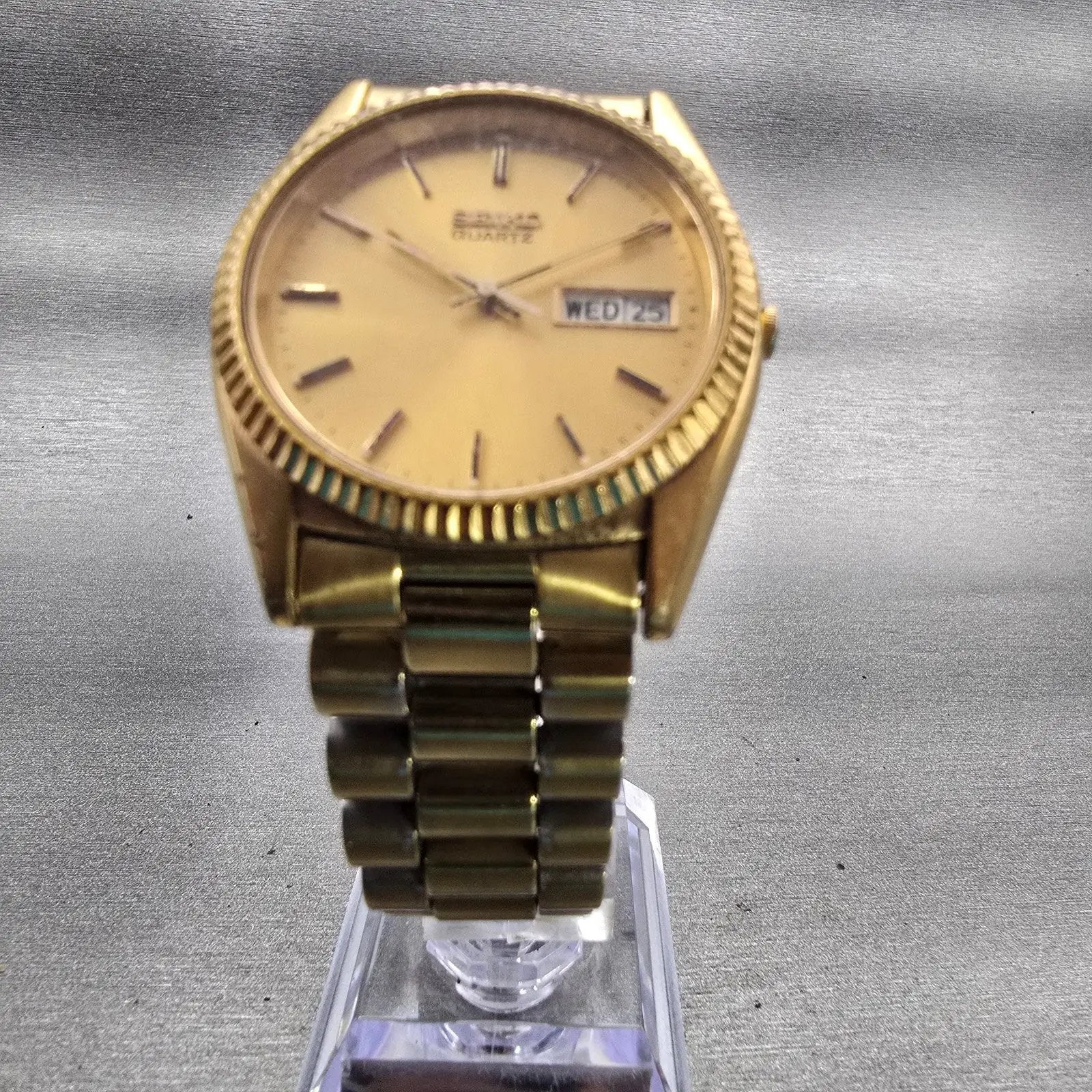 Seiko President Watch Men 35mm Gold Dial Gold Tone Daydate 7N43-8111 New Battery5