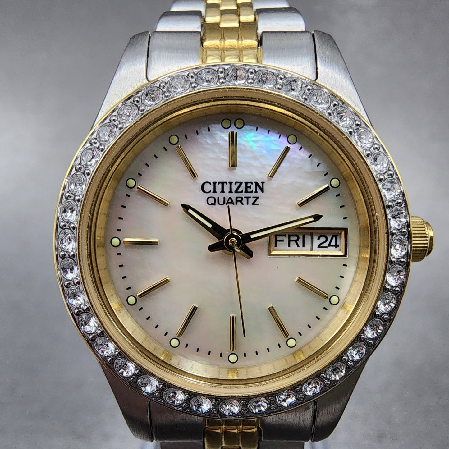 Citizen Watch Women 25mm MOP Dial Two Tone Daydate EQ053450D New Battery1