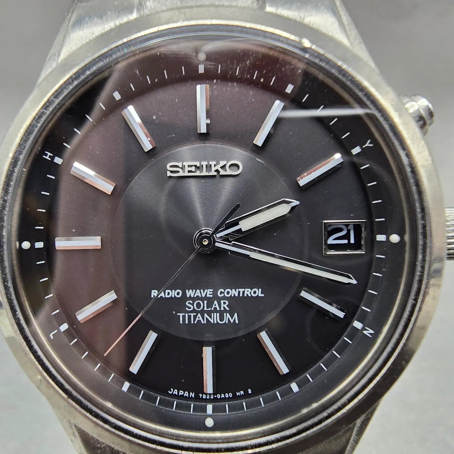 Seiko Solar Atomic Watch Men 38mm Black Dial Titanium Atomic Date 7B22 PARTS!2