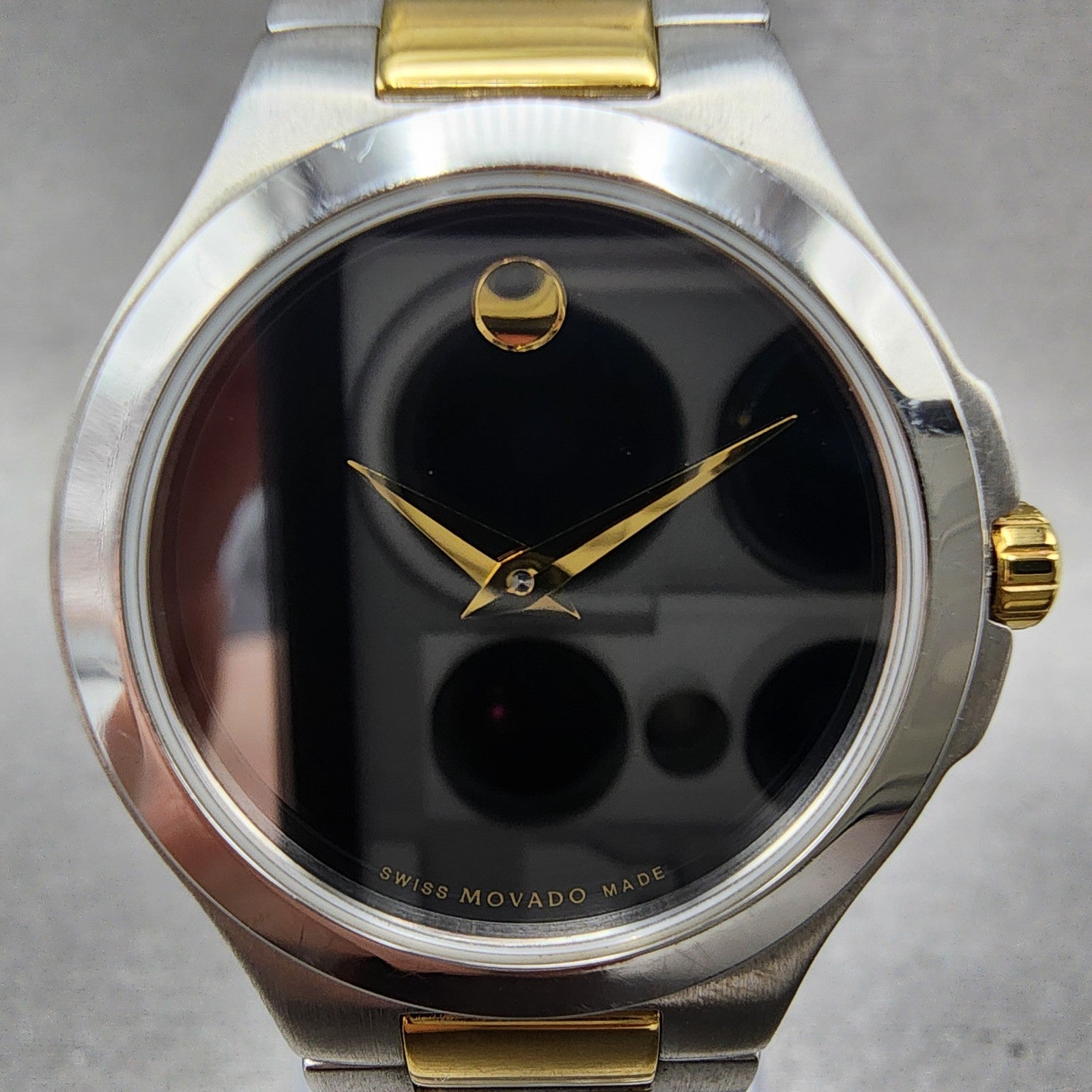 Movado Museum Watch Women 28mm Black Dial Two Tone Round 01.3.19.1296 New Batt1