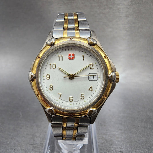 Wenger SAK Design Watch Women 28mm White Dial Two Tone Date Round New Battery0