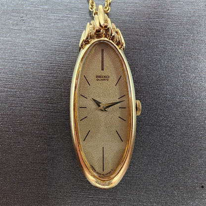 Seiko Necklace Watch Women 15mm Champagne Dial Gold Tone 1320-5520 New Battery