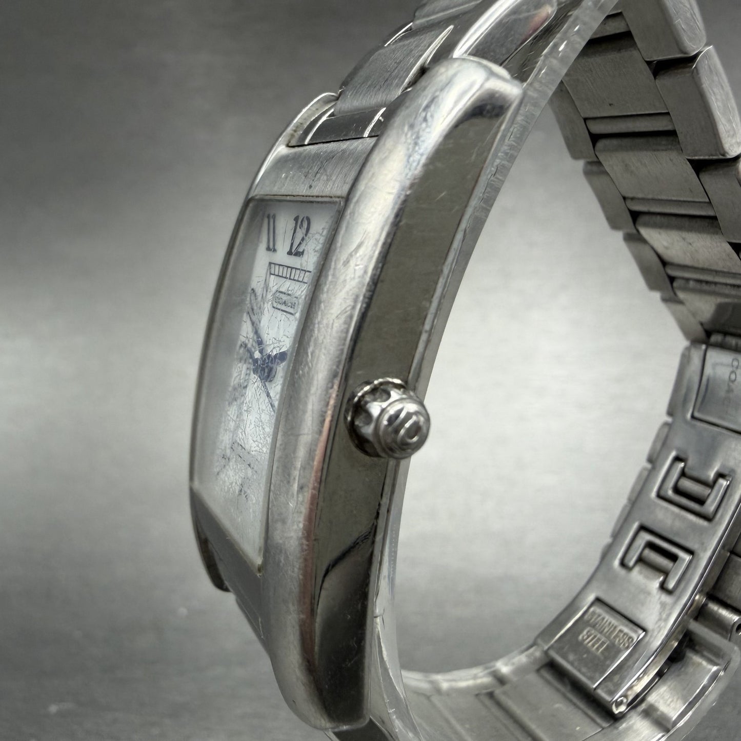 Coach Lexington Tank Watch Women 23mm MOP Dial Silver Tone Rectangle New BattABC2