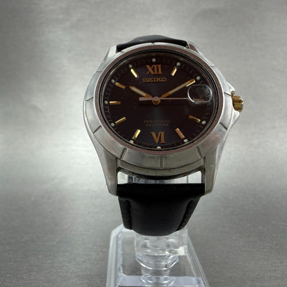 Seiko Perpetual Calendar Watch Men 38mm Black Dial Steel Date 8F32-0079 New Batt5
