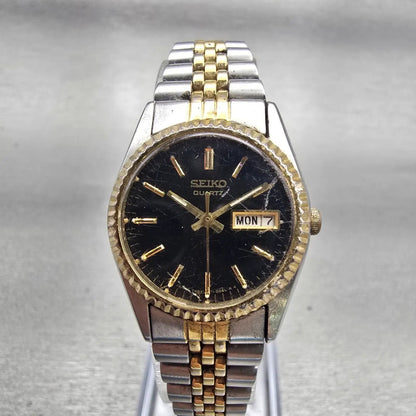 Seiko Watch Women 23mm Black Dial Two Tone Daydate Round 7N83-0049 New Battery0