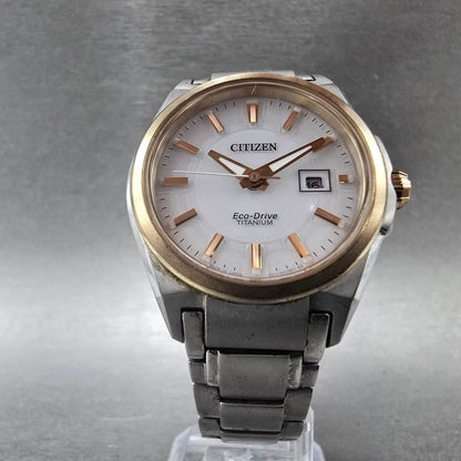 Citizen Eco-Drive Watch Women 32mm White Dial Titanium Date E011-S080916 Works5