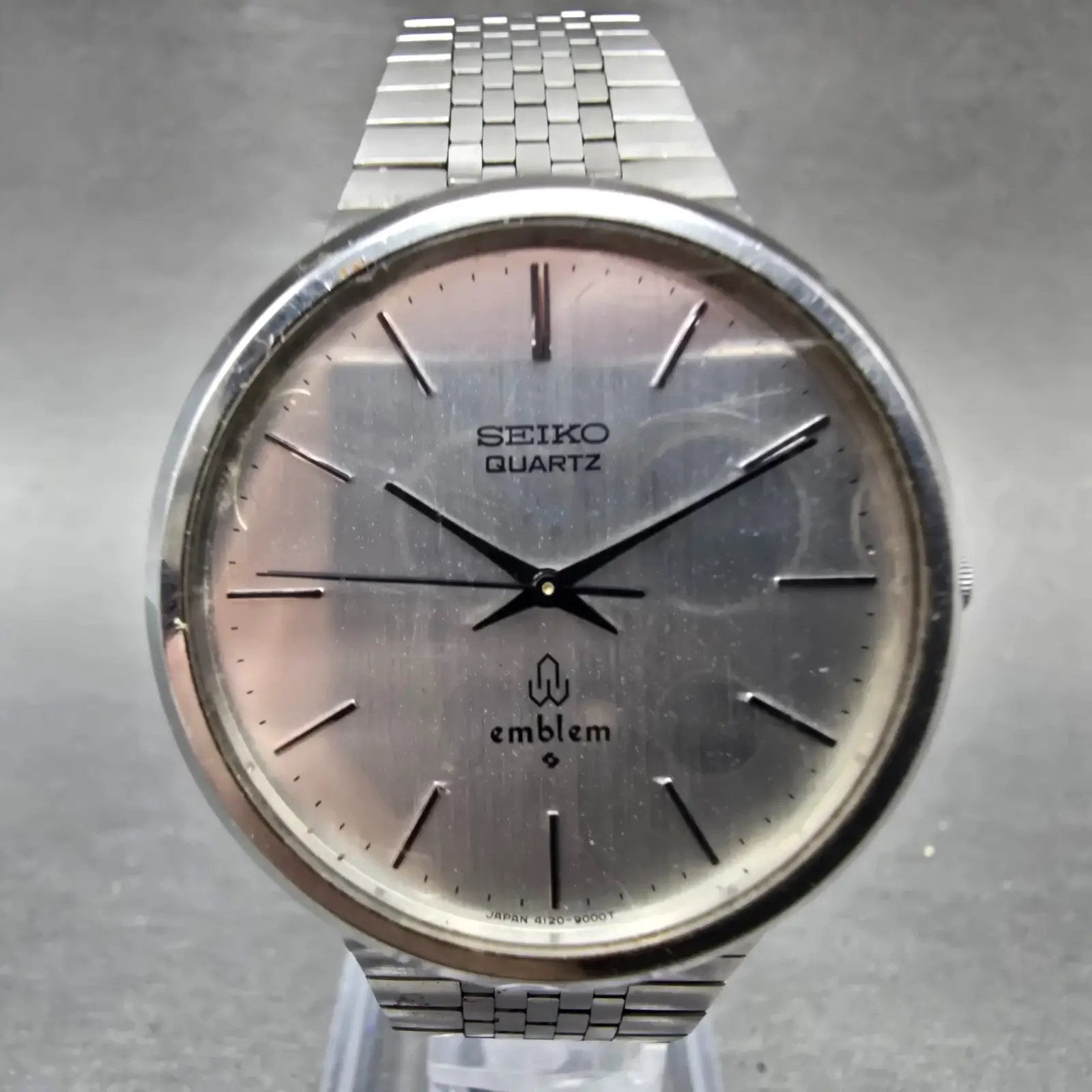 Seiko Emblem Watch Men 35mm Silver Dial Silver Tone Round 4120-9000 New BatteryK0