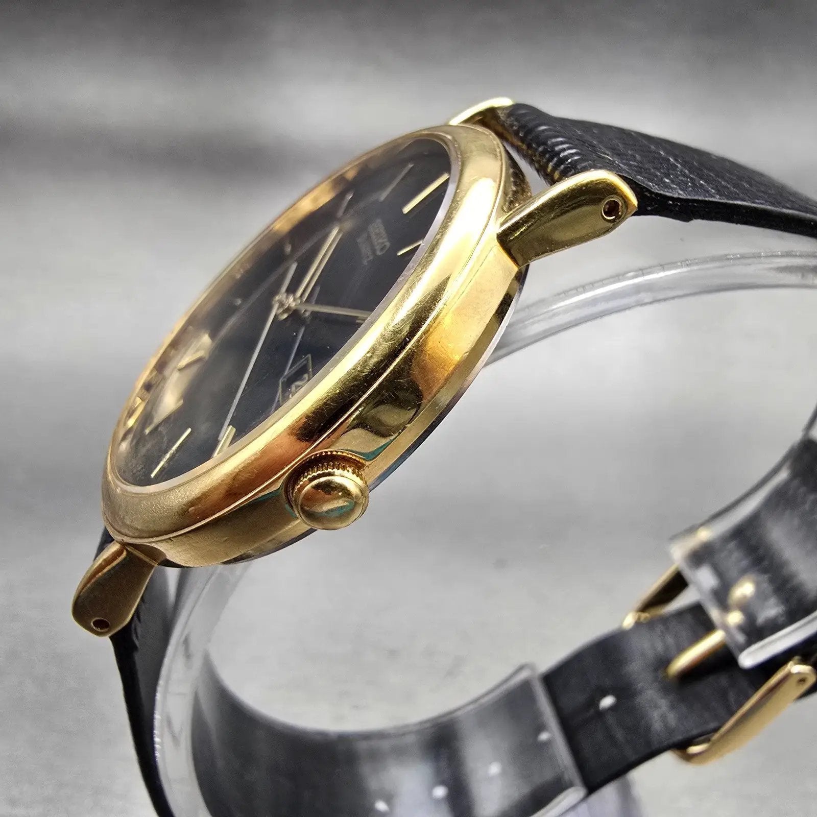 Seiko Watch Men 34mm Black Dial Gold Tone Date Round 7N22-8A09 New Battery VTG2