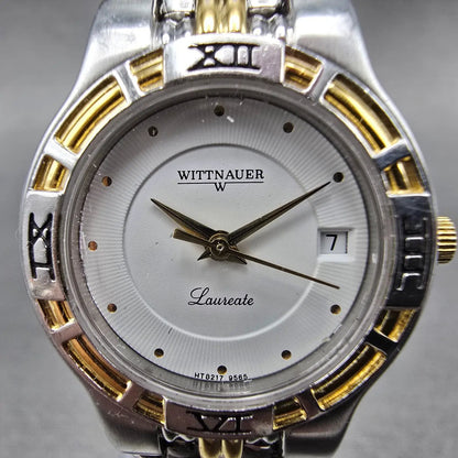 Wittnauer Laureate Watch Women 25mm White Dial Two Tone Date Round New Battery K1