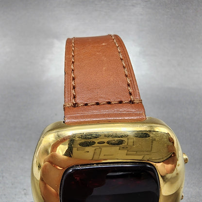 Fossil Red LED Watch Men 43mm Black Dal Gold Tone Cushion JR-7776 New Battery