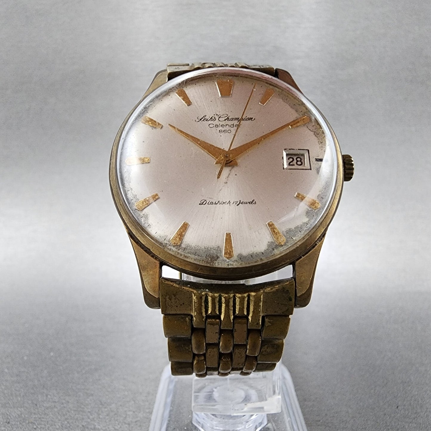Seiko Champion Calender Watch Men 36mm Silver Dial Gold Tone Date Manual PARTS