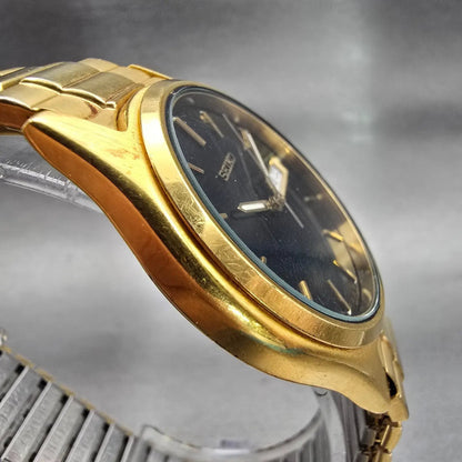 Seiko Watch Men 37mm Black Dial Gold Tone Daydate Round 7N43-9048 New Battery3