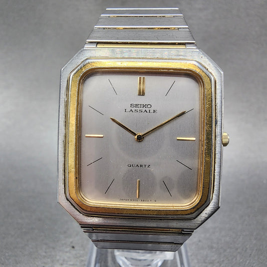 Seiko Lassale Tank Watch Men 28mm Silver Dial Two Tone 9300-5559 New Battery