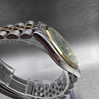 Citizen CQ Watch Men 34mm Gray Dial Two Tone Daydate Round 1100-K11294 New BattL3