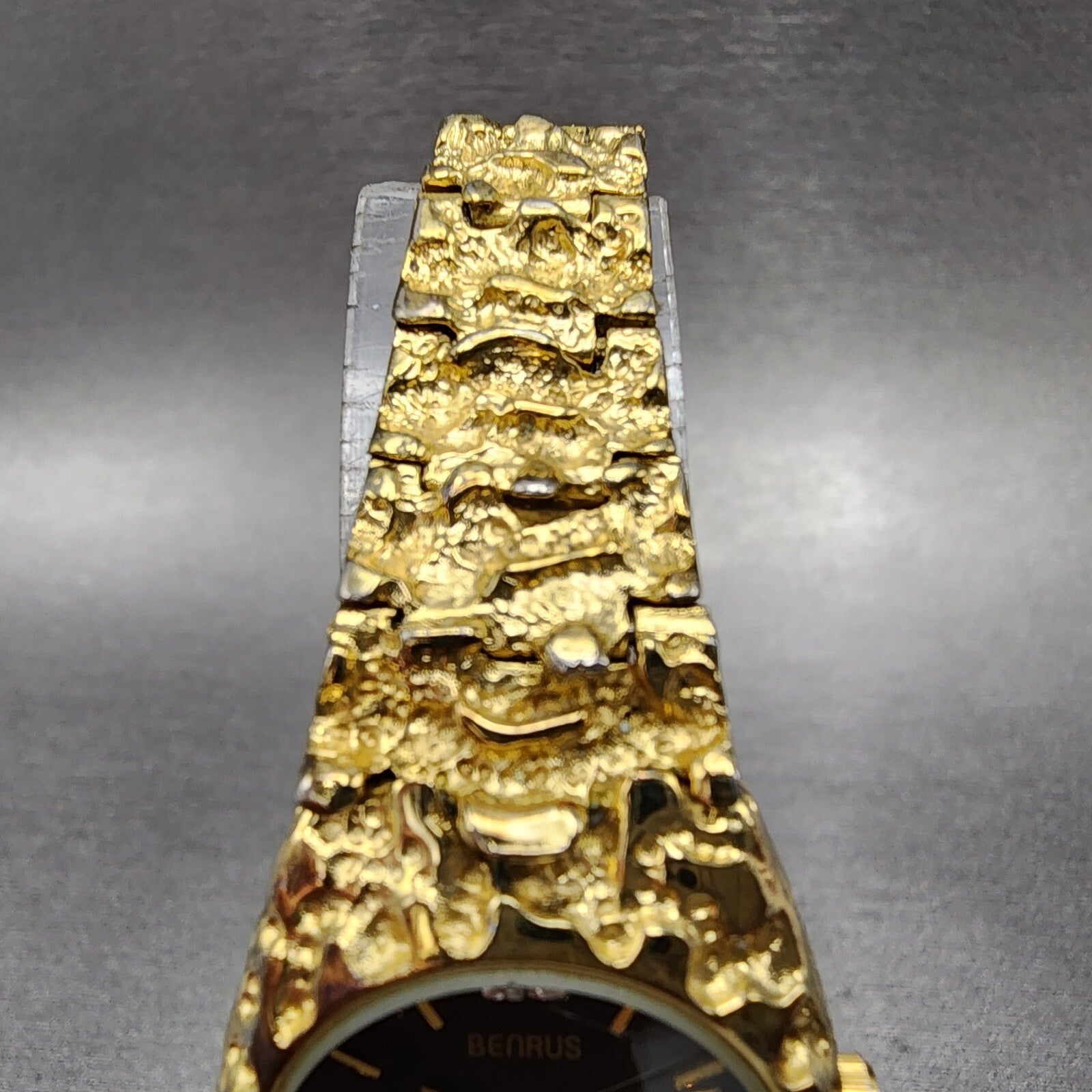 Benrus Gold Nugget Watch Women 25mm Black Dial Gold Tone Date Round New Battery4
