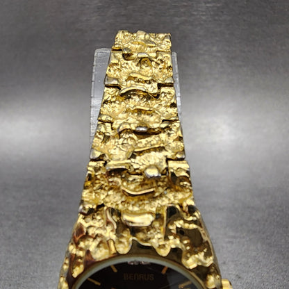 Benrus Gold Nugget Watch Women 25mm Black Dial Gold Tone Date Round New Battery4
