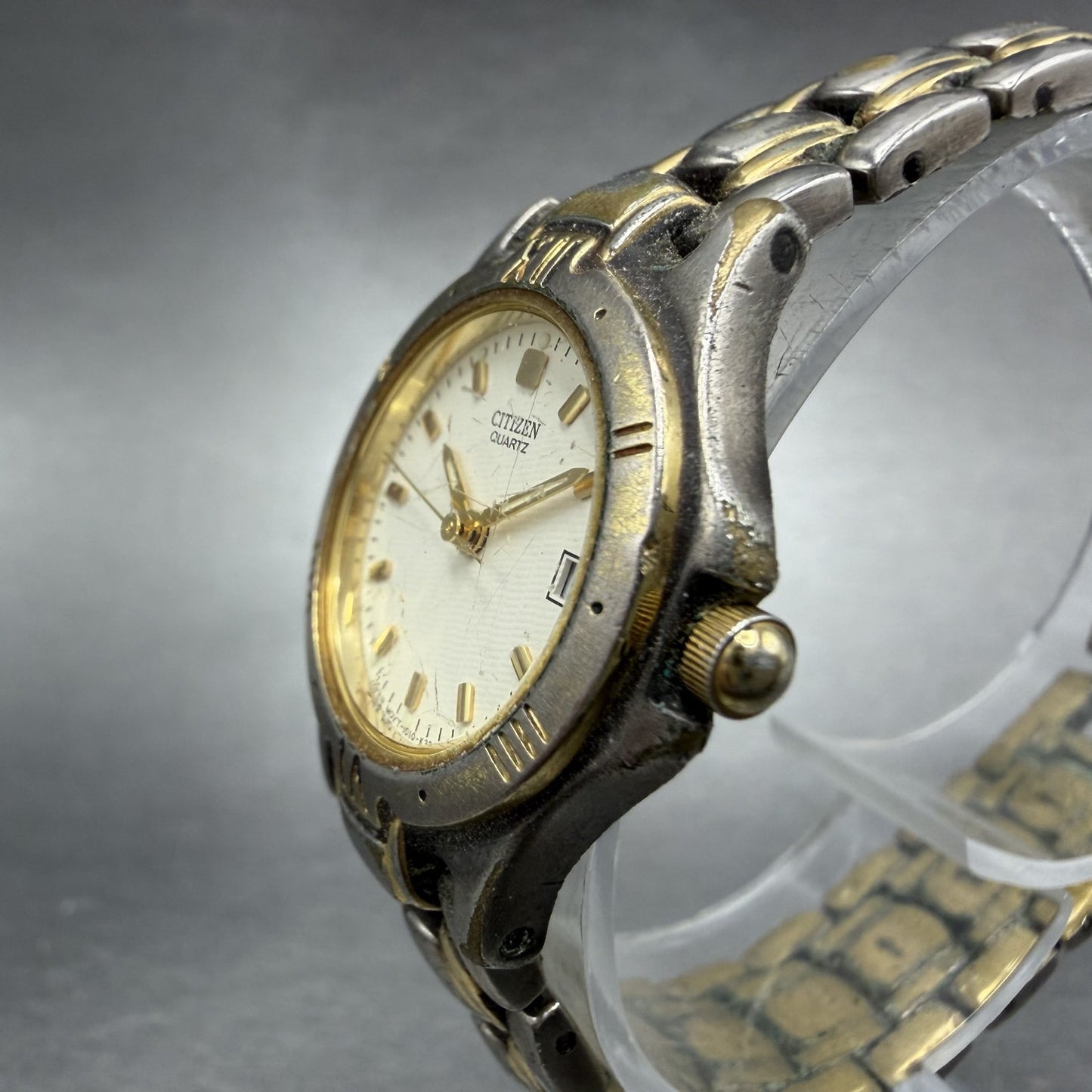 Citizen Watch Women 24mm Cream Dial Two Tone Date Round 1010-K09931 New Battery2