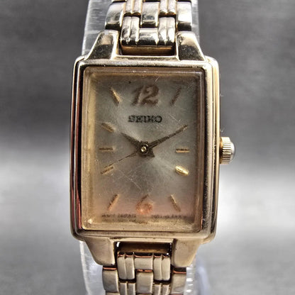 Seiko Tank Watch Women 16mm Champagne Dial Gold Tone Rectangle 1N01-0FH0 NewBatt1