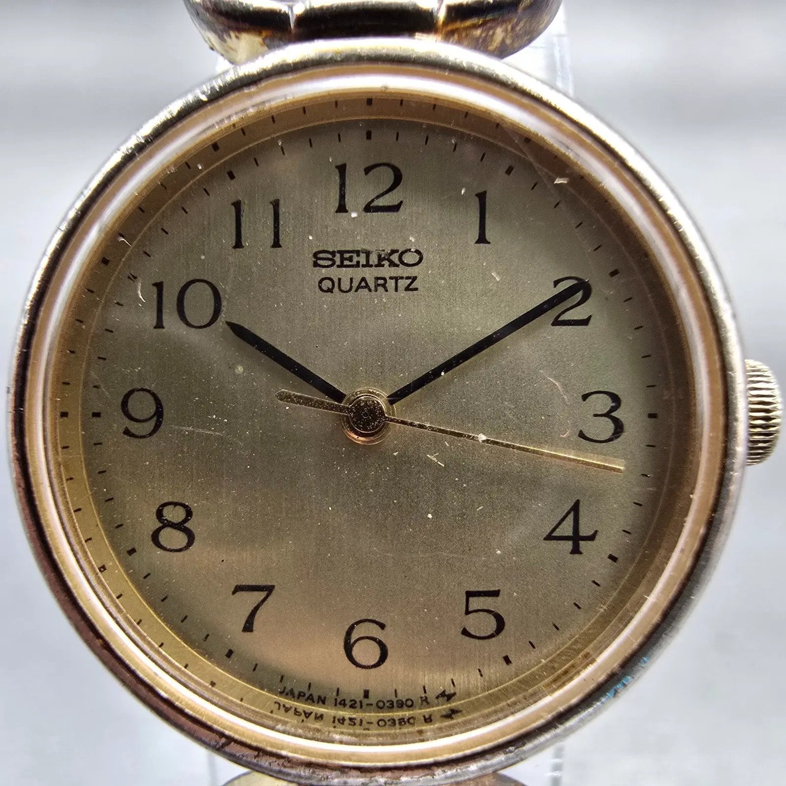 Seiko Watch Women 23mm Gold Dial Gold Tone Round 1421-8060 New Battery Vintage1