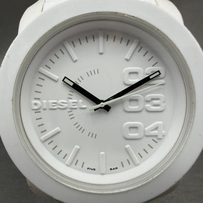 Diesel Watch Men 44mm White Dial White Rubber Round DZ1436 New Battery ABCD1