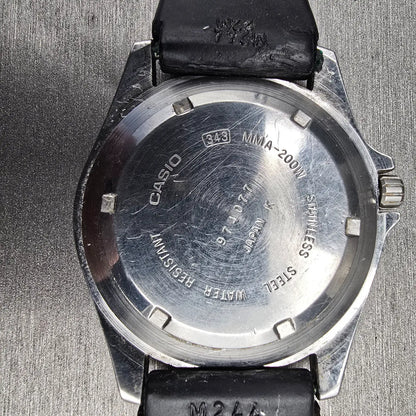 Casio Dive Watch Men 41mm Black Dial Silver Tone Daydate Alarm MMA-200W New Bat10