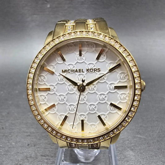 Michael Kors Nini Watch Women 35mm White Dial Gold Tone MK-3214 New Battery0