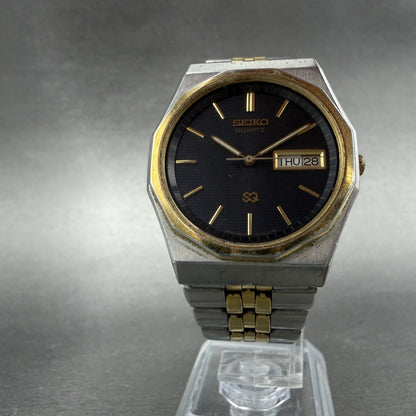 Seiko SQ Watch Men 33mm Blue Dial Two Tone Daydate Vintage 8C23-6059 New Battery5