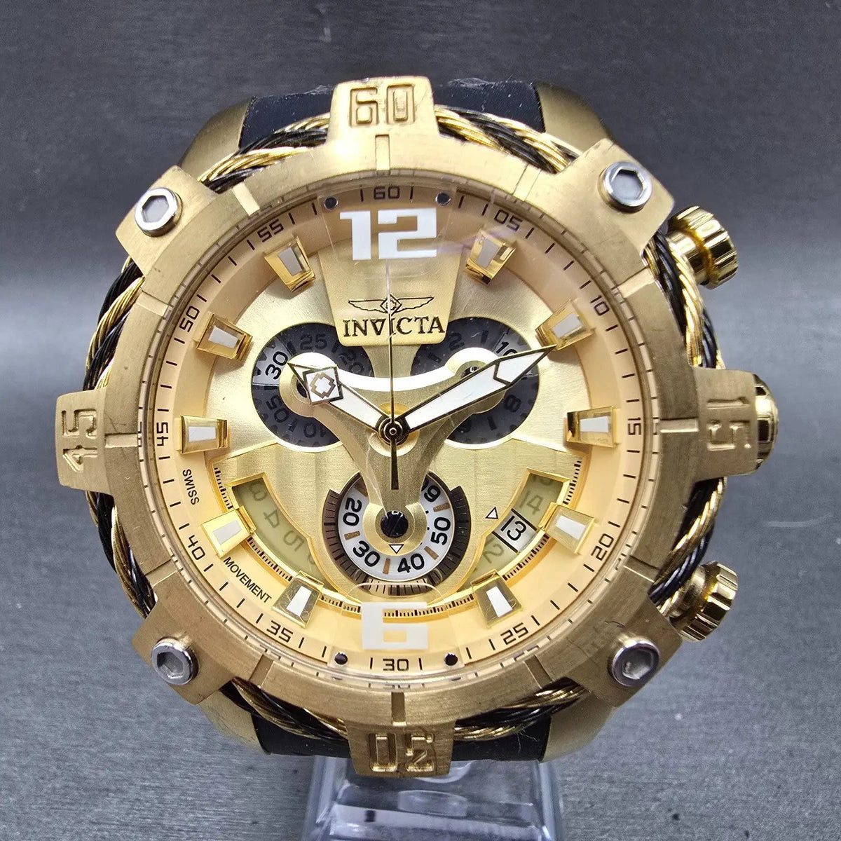 Invicta Bolt Chronograph Watch Men 51mm Gold Dial Gold Tone Date 27283 New batt0