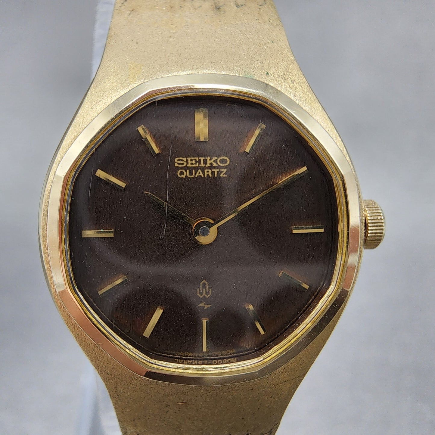 VTG Seiko Watch Women 22mm Brown Dial Gold plated Round 437000 New Battery1