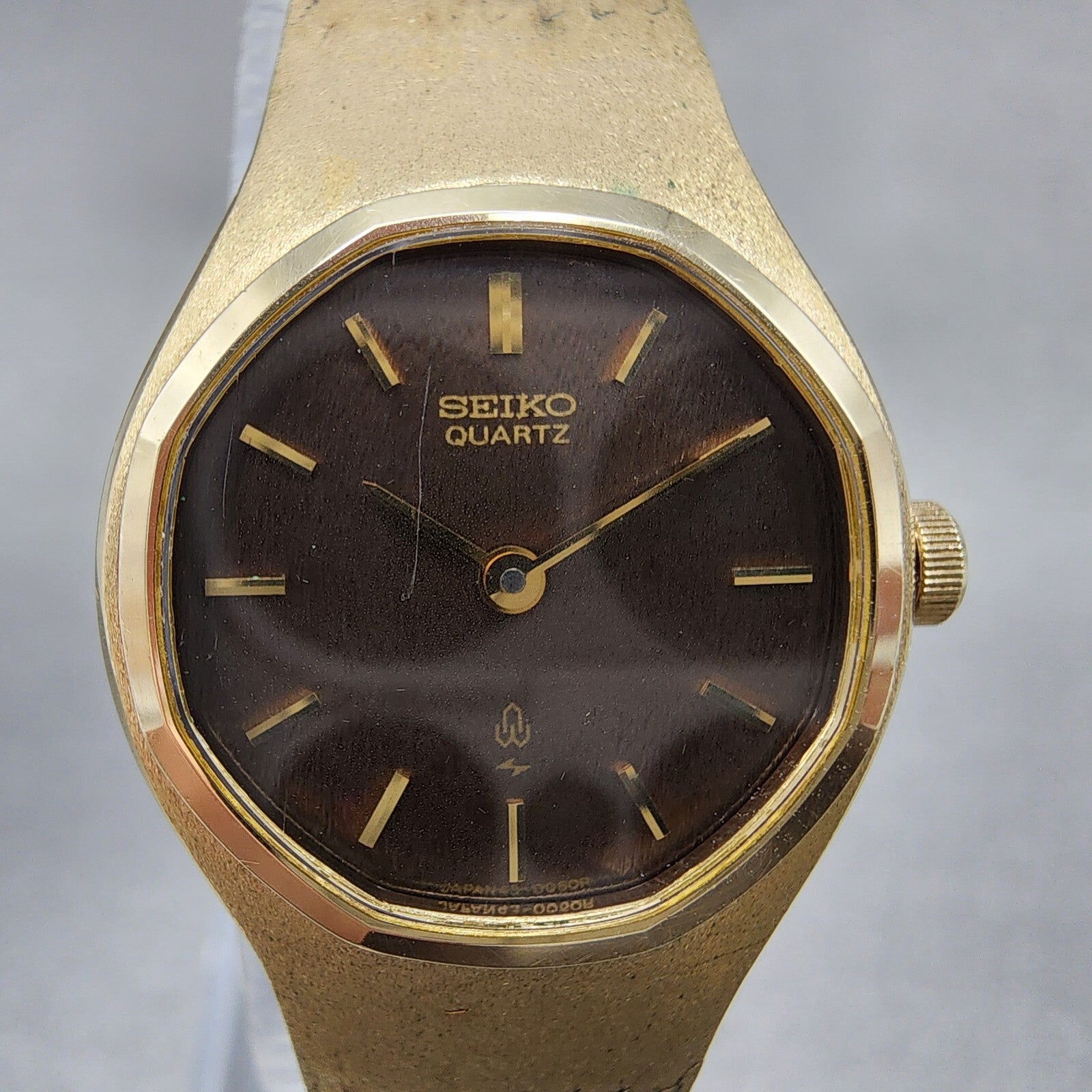 VTG Seiko Watch Women 22mm Brown Dial Gold plated Round 437000 New Battery1